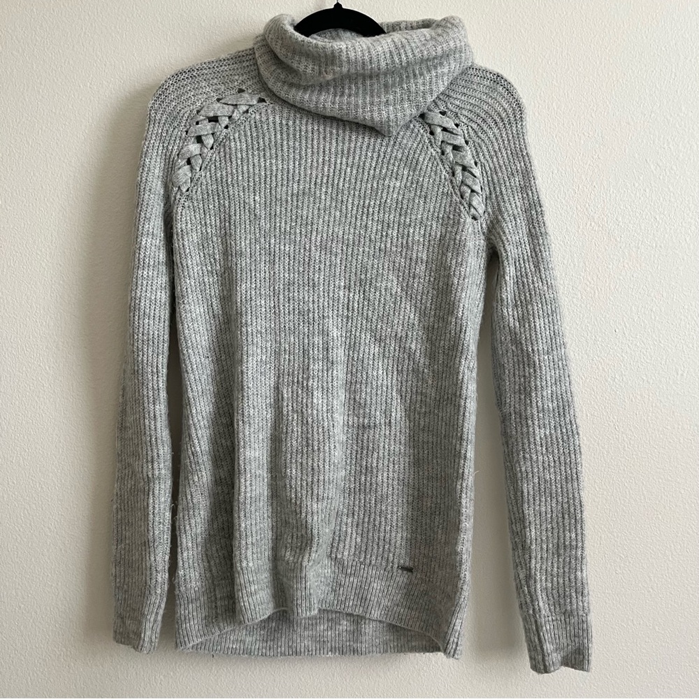 Gray Turtleneck Knit Sweater